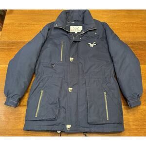 Small Triple FAT Goose Down Filled Vintage Coat Blue Missing Hood F.A.T.